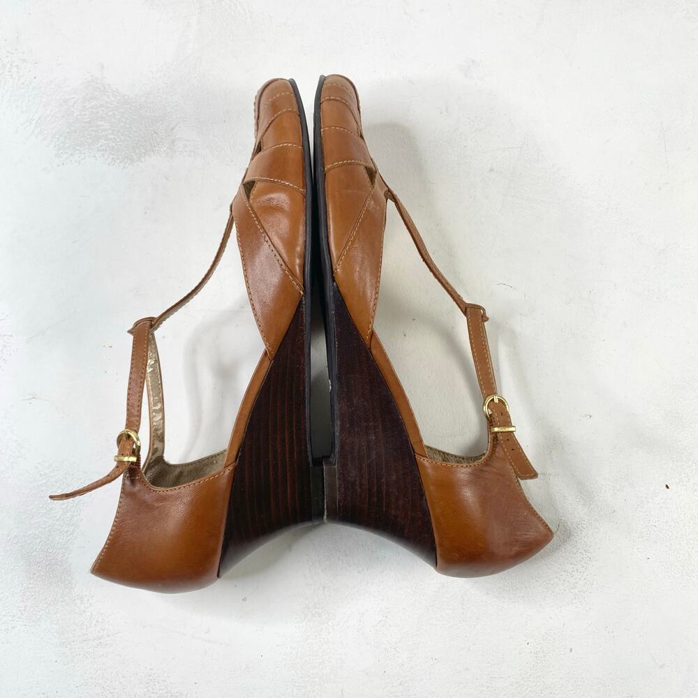 Naturalizer Brown Distressed Leather Wedges Boho T-Strap Sandals sz 10 - Picture 11 of 11